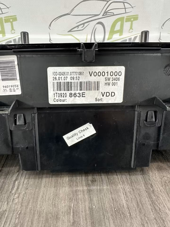 1T0920863E Tacho Kombiinstrument Vw Touran 1T 1,9 Tdi BLS 110000