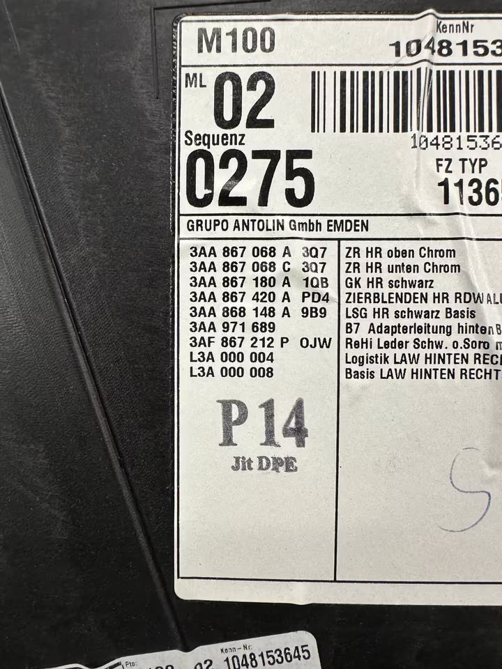 3AF867212 Türverkleidung Türpappe Hinten Rechts Vw Passat 3AA B7